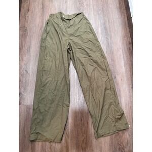 Micas Olive Green Linen Cotton Wide Leg Cropped Pants Size S